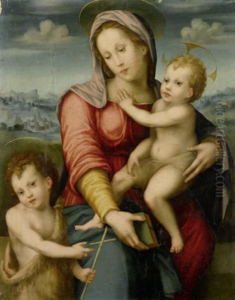 Mary With Christ And John. Oil Painting by Francesco Brini Active Florence