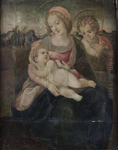 The Madonna And Child With The Infant Saintjohn The Baptist Before An Open Landscape Oil Painting by Francesco Brini Active Florence