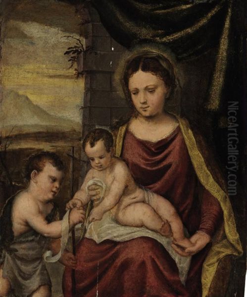 The Madonna And Child With The Infant Saint John The Baptist Oil Painting by Francesco Brini Active Florence