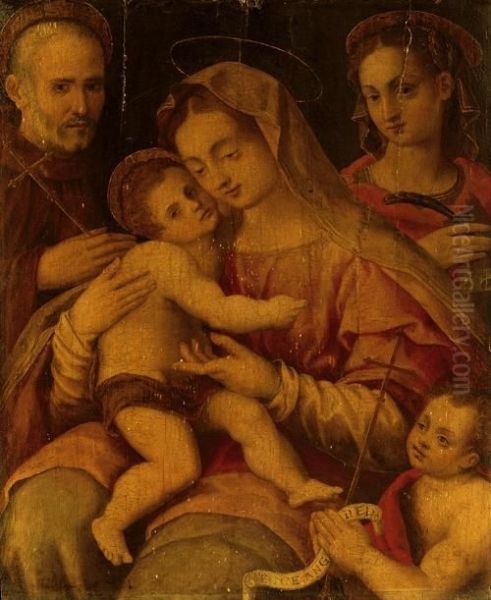 La Vergine Con Il Bambino E I Santi Caterina, Giovanni Gualberto E Giovannino Oil Painting by Francesco Brini Active Florence