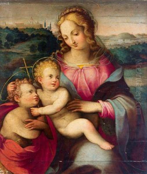 Madonna Con Bambino E San Giovannino Oil Painting by Giovanni Del Brina