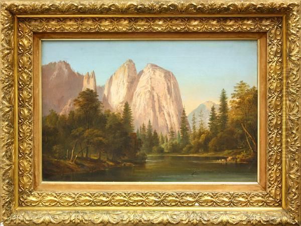 Framed Oil In Canvas, 
View Of Yosemite Oil Painting by Albertus Orient Del Browere