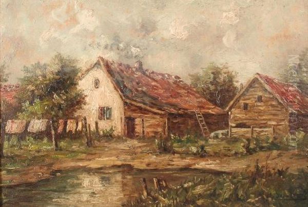 Zwei Bauernhauser Oil Painting by Albertus Orient Del Browere