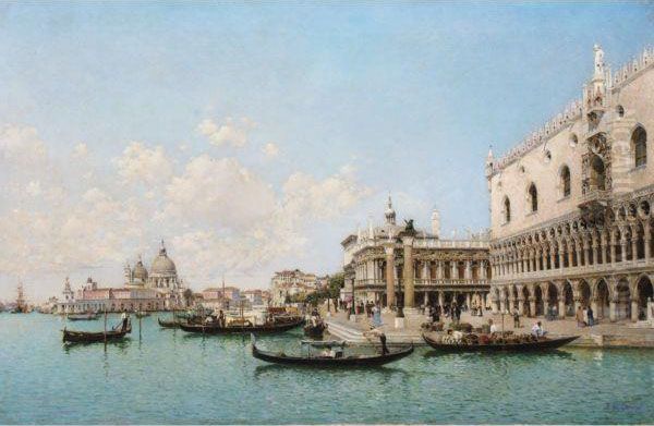 Gondolas By The Doge's Palace, Venice Oil Painting by Federico del Campo