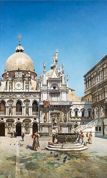 Il Cortile Di Palazzo Ducale, Venezia Oil Painting by Federico del Campo