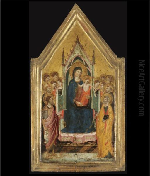 Madonna And Child Enthroned With Saints Oil Painting by Jacopo Del Casentino