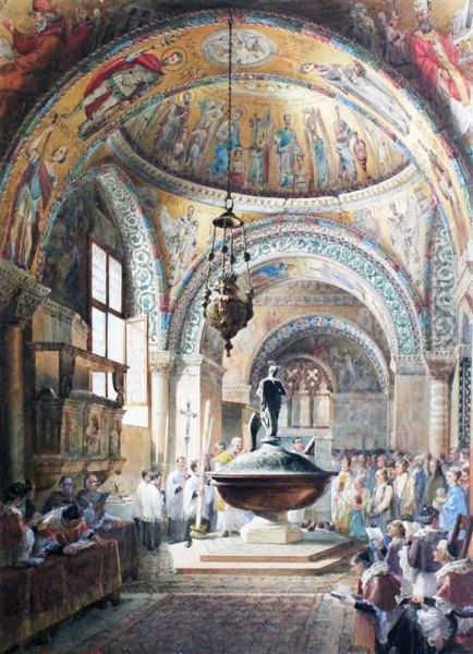 Cathedral Interior Oil Painting by Martino Del Don