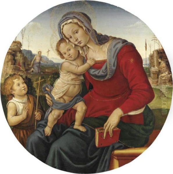 Madonna Col Bambino E San Giovannino, San Gerolamo E San Francesco Oil Painting by Raffaello De'Carli Del Garbo