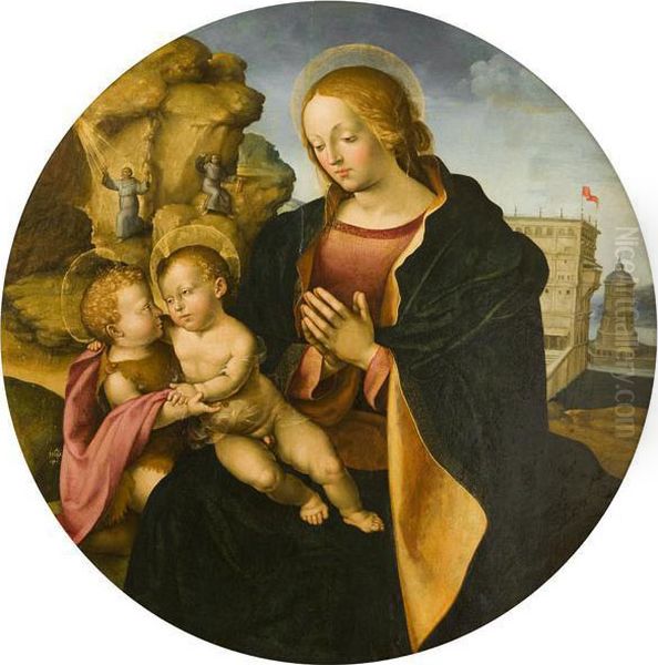 Madonna Col Bambino E San Giovannino; Stimmate Di San Francesco. Oil Painting by Girolamo Del Pacchia