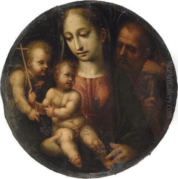 The Holy Family With The Infant Saint John The Baptist Oil Painting by Girolamo Del Pacchia