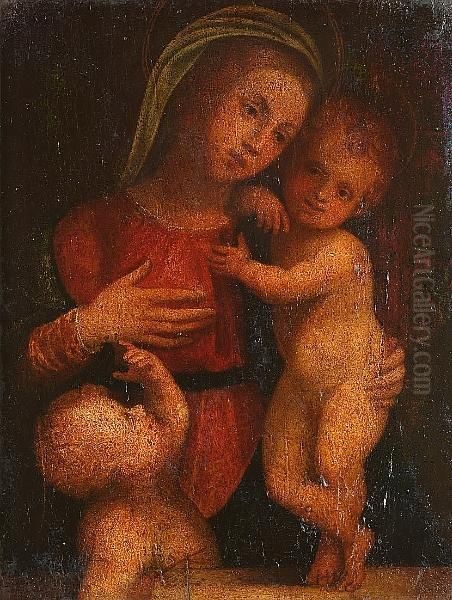 The Madonna And Child With The Infant Saint John The Baptist Oil Painting by Girolamo Del Pacchia