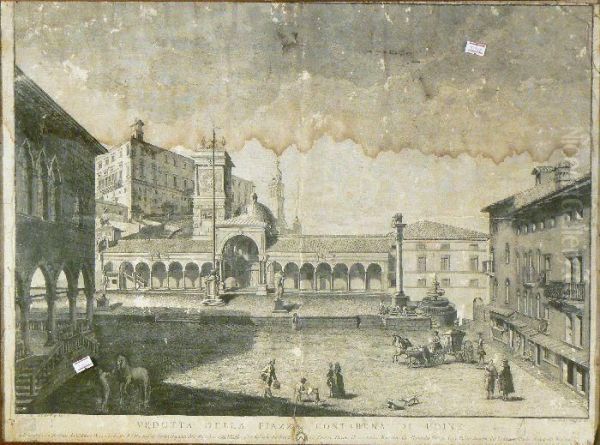 Veduta Della Piazza Contarena Di Udine Oil Painting by Francesco Del Pedro