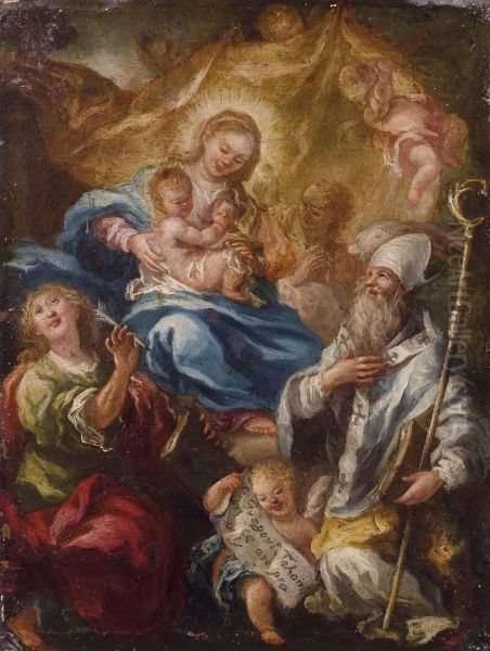 Madonna Con Bambino, Santi Eangeli Oil Painting by Giacomo del Po