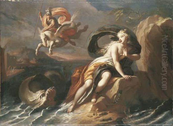 Perseus And Andromeda Oil Painting by Pietro Del Po