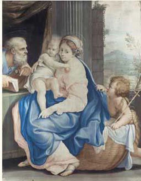 Sainte Famille Et Saint Jean-baptiste, D'apres Annibale Carracci Oil Painting by Teresa Del Po