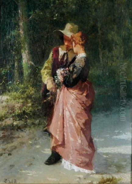 A Couple Walking On A Path Oil Painting by Giovanni Del Re