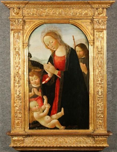 ''madonna In Preghiera Con Bambino, San Giovanni E San
Giuseppe''. Oil Painting by Jacopo Del Sellaio