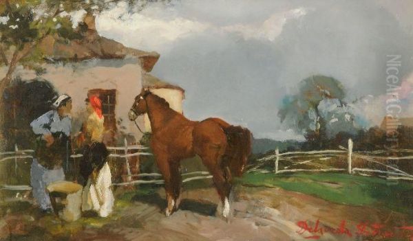 Figure A Cavallo Oil Painting by Alfredo Del Sordo