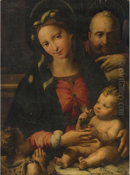 The Holy Family With The Infant Saint John The Baptist Oil Painting by Perino del Vaga (Pietro Bonaccors)