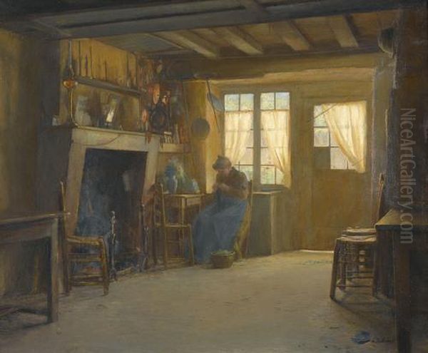 Interieur De Paysan Oil Painting by Leon Delachaux