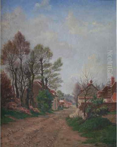 L'entree Du Village Oil Painting by Hippolyte Delacour