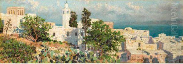 Vue De Sidi Bou Said En Tunisie Oil Painting by Auguste Delacroix