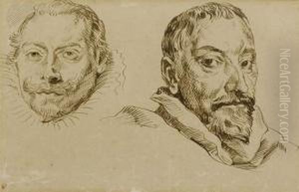 Two Male Heads Oil Painting by Eugene Delacroix