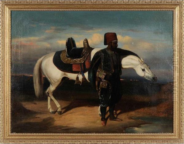 Turkish Officer With Arabian Horse Oil Painting by Henry-Eugene Delacroix