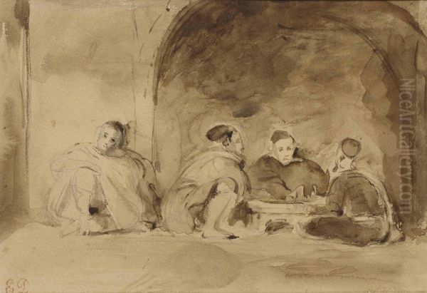 Scene De Vie Quotidienne Au Maroc Oil Painting by Eugene Delacroix