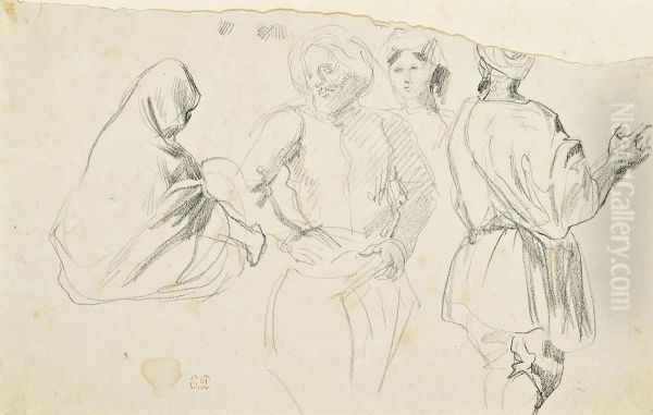 Study Of Moroccan Figures Oil Painting by Eugene Delacroix