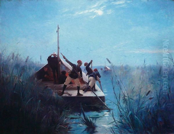 Marchandet Sa Mission Dans Les Marais Du Bahr-el-ghazal Oil Painting by Ernest Jean Delahaye