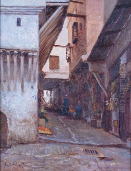 Rue Dans La Medina Oil Painting by Alexis-Auguste Delahogue