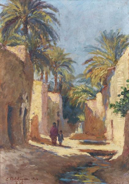 Personnages Dans Une Rue De Biskra Oil Painting by Eugene Jules Delahogue