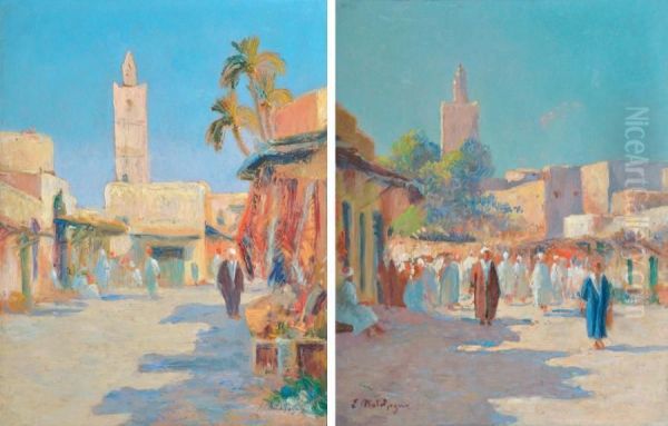 Place Animee - Les Souks Deux Oil Painting by Eugene Jules Delahogue