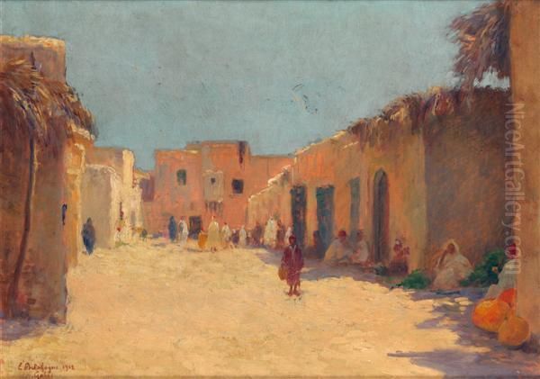 Une Rue A Gabes Oil Painting by Eugene Jules Delahogue