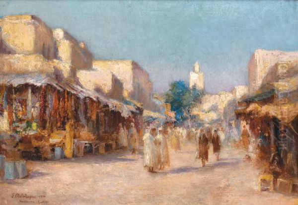 Grande Rue A Kairouan Oil Painting by Eugene Jules Delahogue