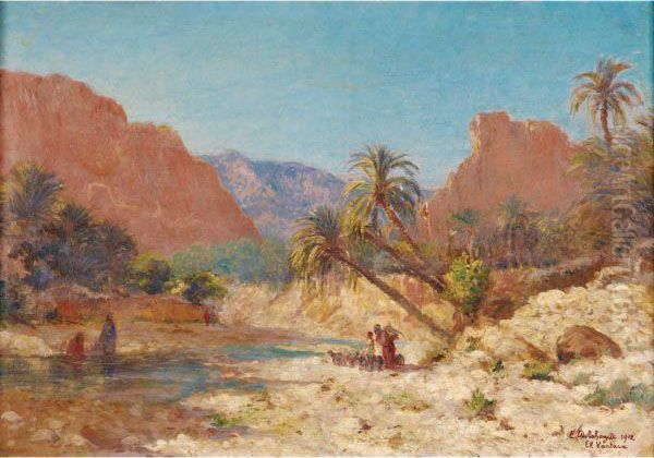 Oued A El Kantara Oil Painting by Eugene Jules Delahogue