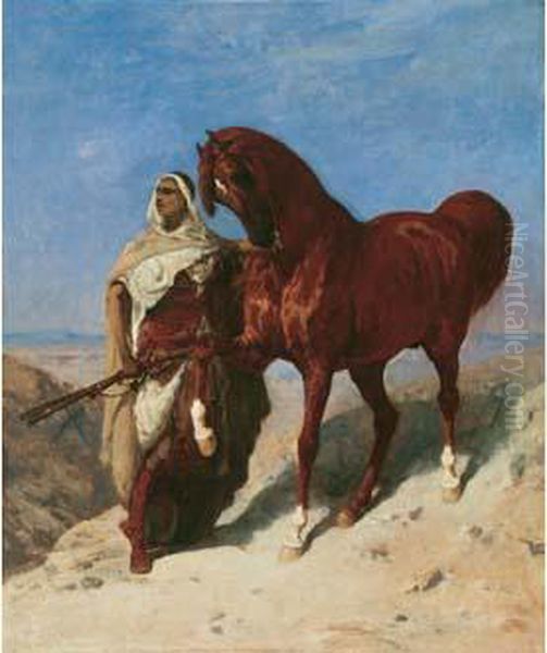 Guerrier Et Son Cheval. Oil Painting by Paul Delamain