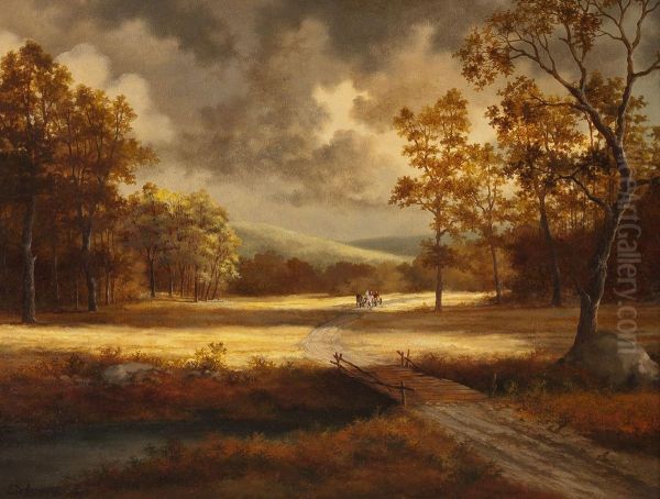 Kutschfahrt In Herbstlicher Landschaft Oil Painting by Jean Charles Delamare