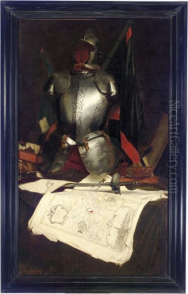 Still Life With Armor And A Map Of The Alsace Oil Painting by Hippolyte Pierre Delanoy