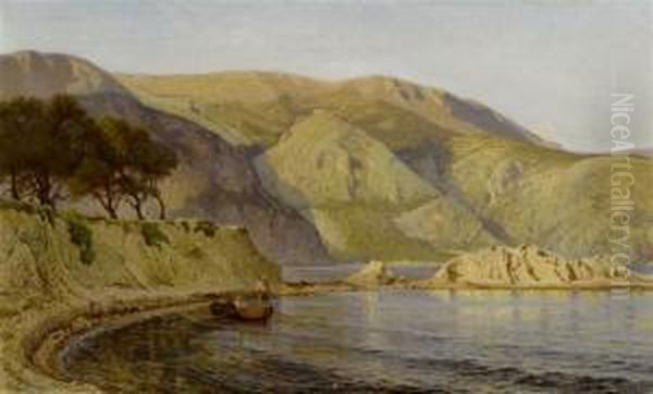 Rocky Coastal Landscape With Fishermen Oil Painting by Charles Samuel Delapeine