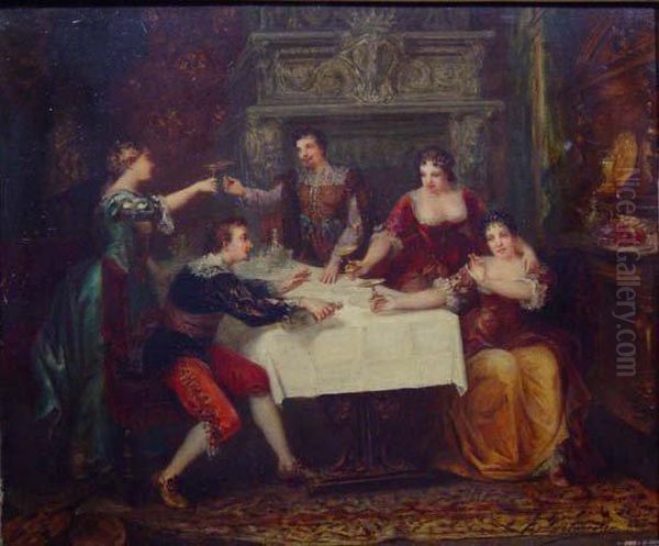 Le Repas Princier Oil Painting by B. Delaroche