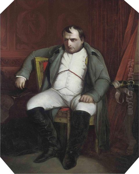 Napoleon In Fontainbleau With Inscription Oil Painting by Hippolyte (Paul) Delaroche