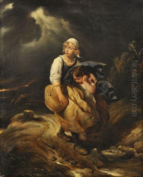 Enfants Surpris Par L'orage Oil Painting by Paul Delaroche