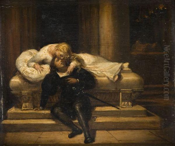 Juliette Se Reveillant Pres De Romeo Oil Painting by Paul Delaroche