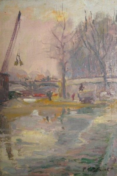 Travaux Sur Les Quais A Paris Oil Painting by Paul Charles Delaroche