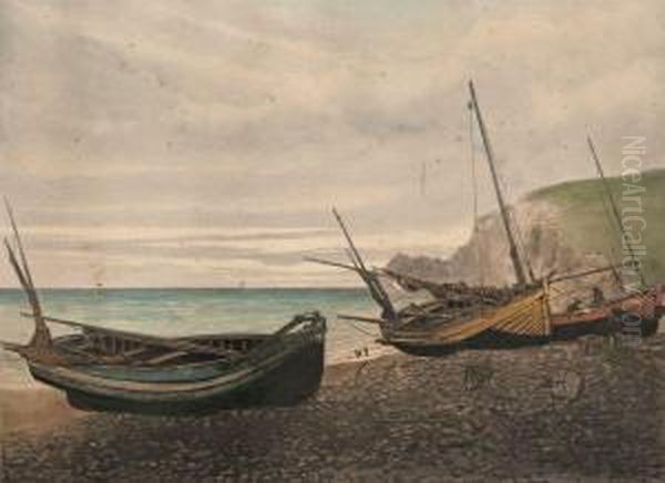 Cabestans A Etretat. Oil Painting by Eugene Delatre