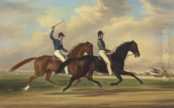 The Race Between Mac And Zachary Oil Painting by Henri Delattre