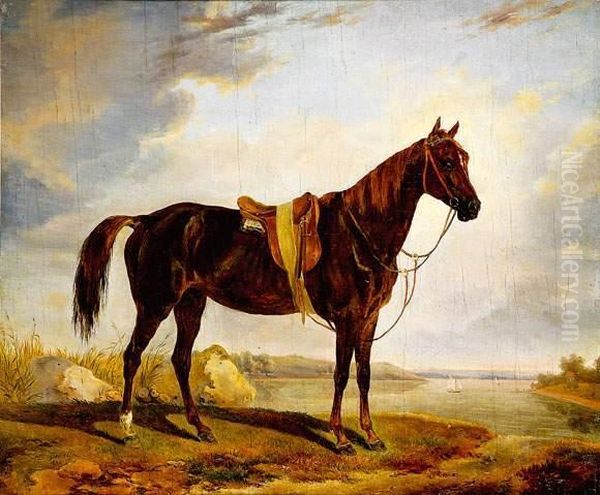 Portrait De Cheval Dans Paysage, 1836. Oil Painting by Henri Delattre