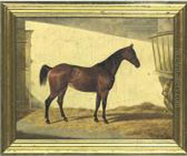 Bay Horse In A Stable Oil Painting by Henri Delattre